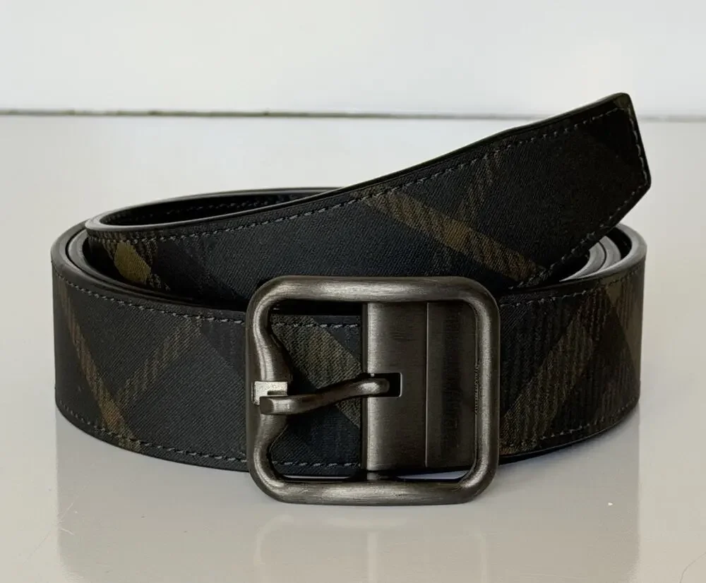 Burberry Reversible Check B Buckle Leather Wide Belt 46/115 8098126 IT NEW $550